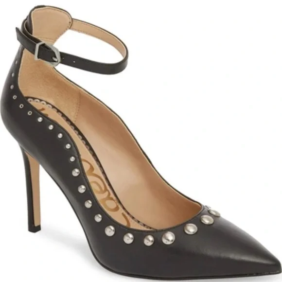 Sam Edelman Black Heels with Pointed Toe and Silver Studs - Picture 4 of 11